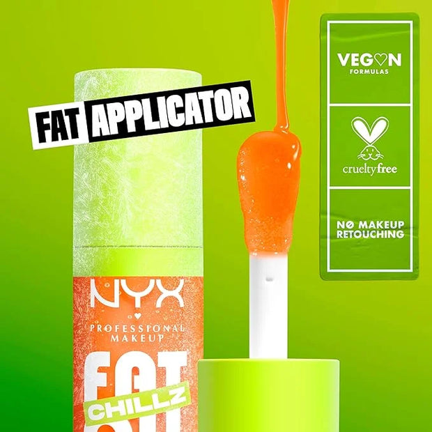 NYX PROFESSIONAL MAKEUP Fat Oil Chillz, Moisturizing, Shiny and Vegan Tinted Lip Gloss - Citrus Chiller (Sheer Orange) - P...