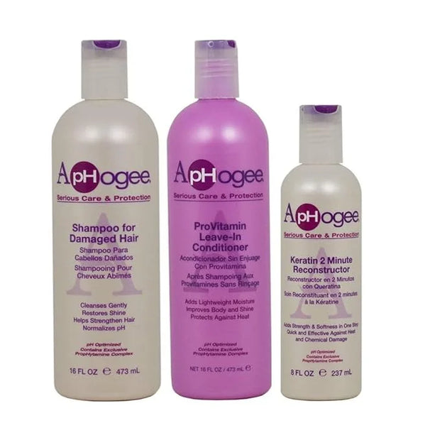 ApHogee Shampoo for Damaged Hair 16 Fl Oz, ProVitamin Leave-In Conditioner 16 Fl Oz, Keratin 2 Minute Reconstructor 8 Fl O...
