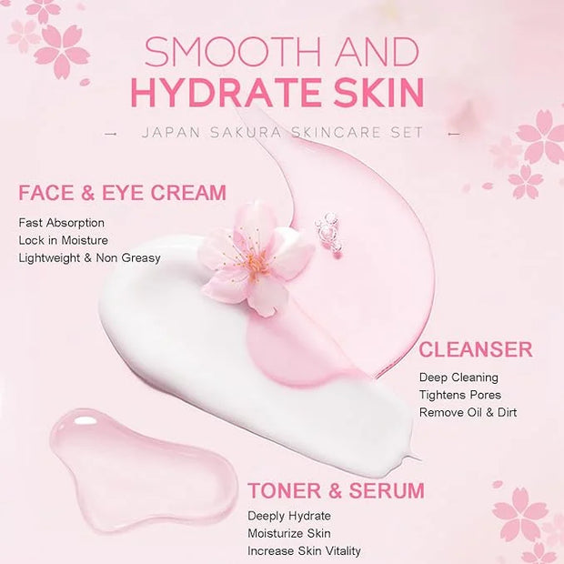 Skincare Set Japan Sakura Skin Care Set - Skincare Kits Gifts for Teen Girls, Travel Kit for Women Skin Care Routine Kit: ...