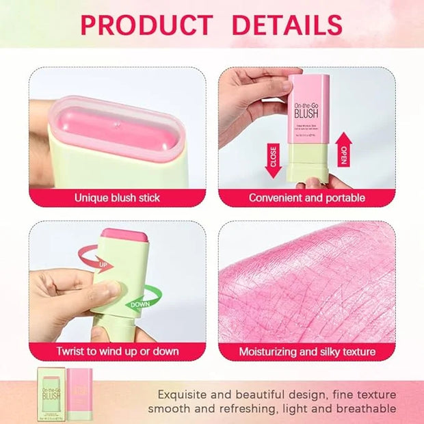 Multi-Use Cream Blush Stick,2-in-1 On-the-Go Blush for Cheek and Lip Tint,Waterproof Hydrating Tinted Solid Moisturizer Bl...