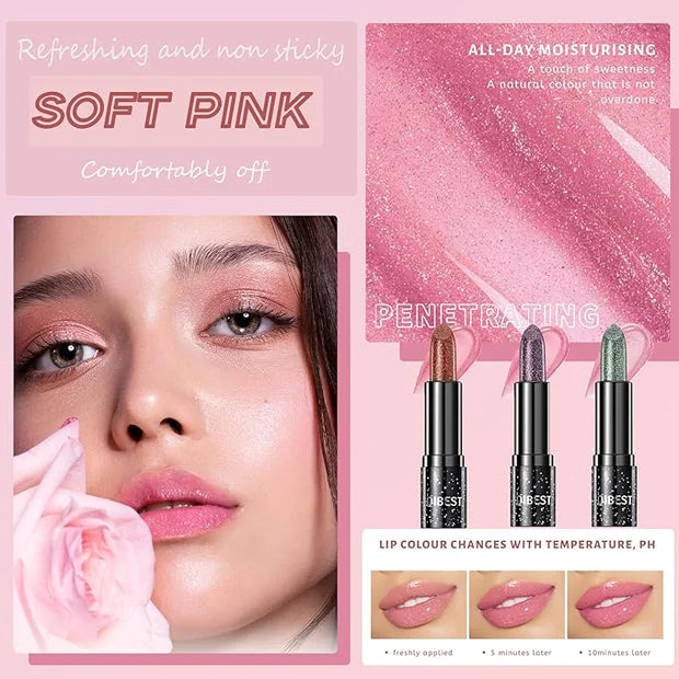 3Pcs Glitter Jelly Lipstick Set, 3 Colors Glossy Glitter