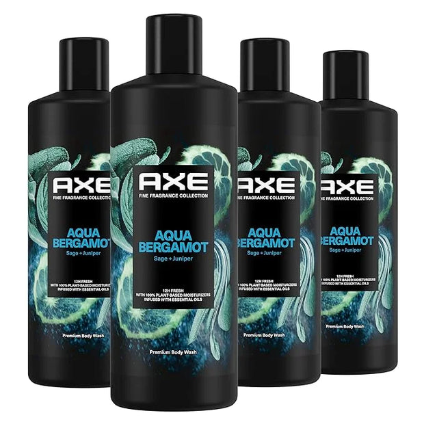 AXE Fine Fragrance Collection Body Wash For Men Aqua Bergamot 4 Count 12h Refreshing Scent Shower Gel Infused with Bergamo...