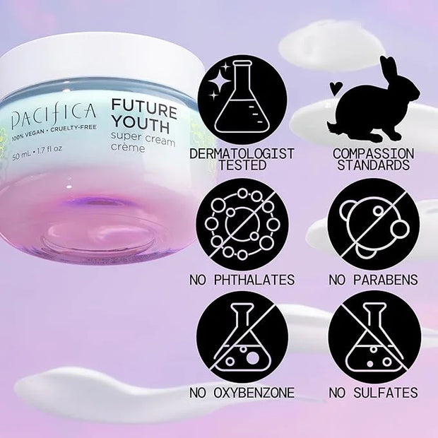Pacifica Future Youth Super Cream – Daily Anti-Aging Moisturizer for All Skin Types, Lightweight Hydration with Advanced P...