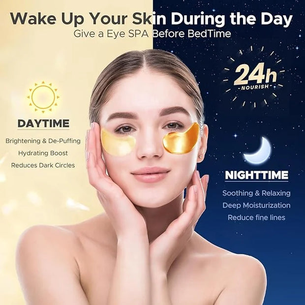 Under Eye Patches for Puffy Eyes,Dark Circles,Wrinkles & Eye Bags-Day & Night Eye Mask Gel Set with Collagen & 24K Gold,Id...