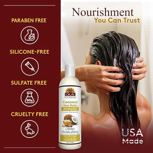OKAY Coconut&Shea Butter Shampoo Helps Fortify,Strengthen,and Revitalize Hair Sulfate,Silicone,Paraben Free For All Hair T...