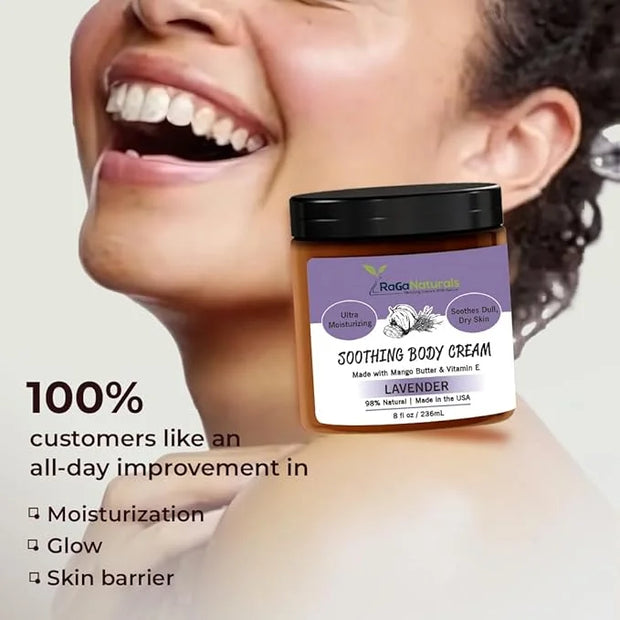 RaGaNaturals Natural Face and Body Butter Cream for Dry Skin - Calming, Nourishing & Hydrating Lavender Body Cream for Wom...