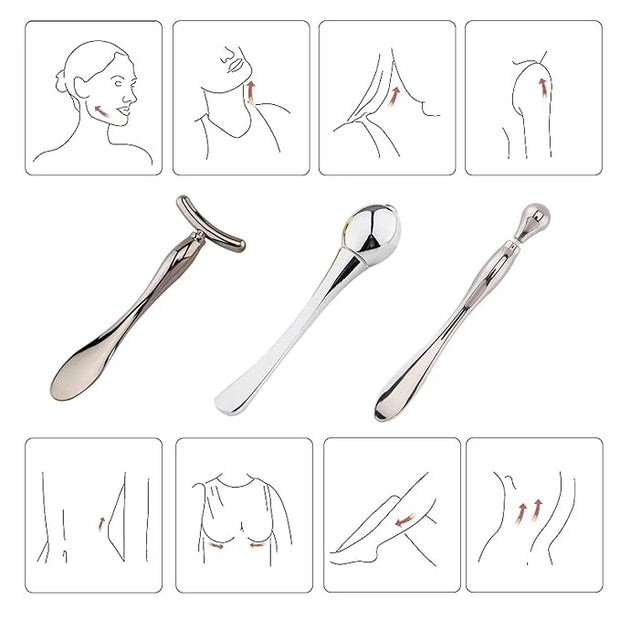 BetterJonny 3Pcs Metal Eye Cream Applicator Roller Wand Stick, Cosmetics Spoon Eye Cream Massager Wand Girls Women Facial ...