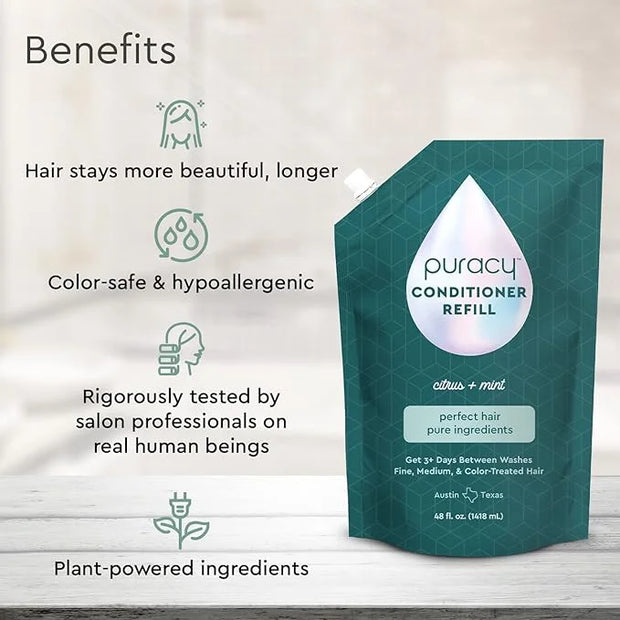 Puracy Conditioner for Fine, Medium, and Color-Treated Hair - Pure Ingredients for Cleaner, Silkier Hair Longer, 98.95% Na...