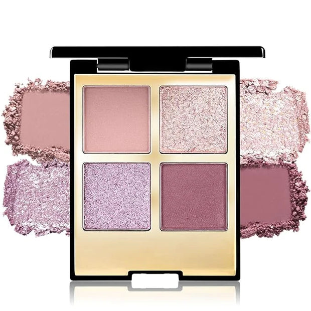 4 Colors Eyeshadow Makeup Palette,Nude Pink Purple Highly Pigmented Natural Neutral Nude Eye Shadow Palette with Mirror,Lo...