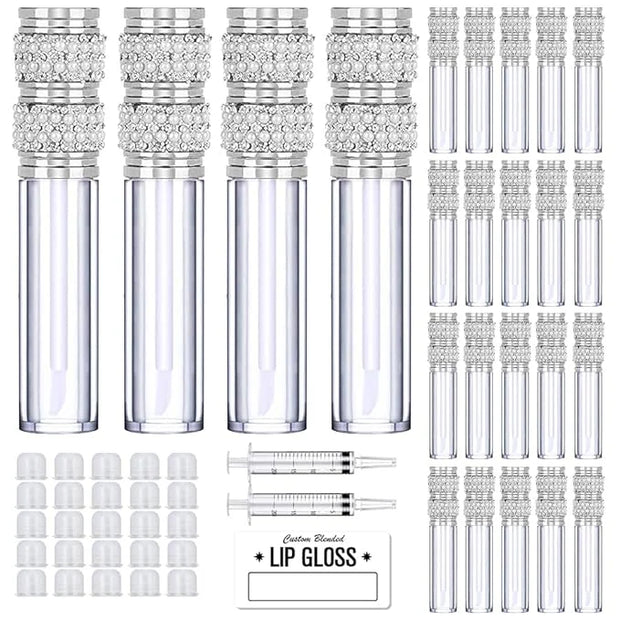 AMORIX 24 Pack 5ml Lip Gloss Tubes with Wand Pearl Style Lip Gloss Containers Lipgloss Bottles with 2pcs Syringes + Labels...