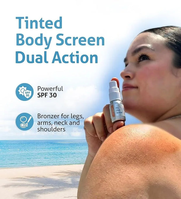 Tinted Body Screen Mini - Body Bronzer, Medium Bronze, SPF 30, Blue Light Defense, Plant-Based, Mineral Sunscreen, Travel ...