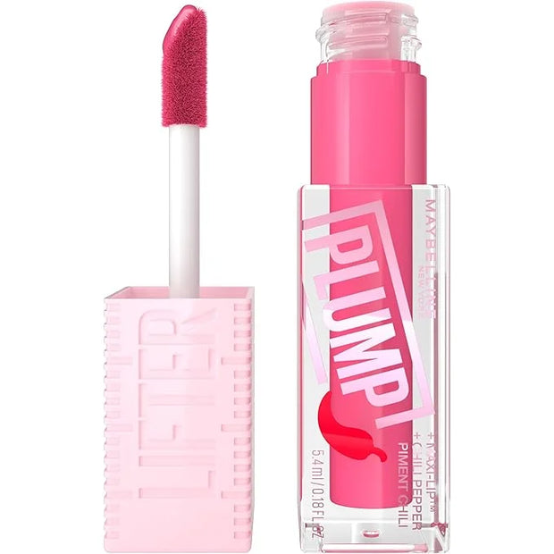 MAYBELLINE Lifter Gloss Lifter Plump, Plumping Lip Gloss with Chili Pepper and 5% Maxi-Lip, Pink Sting, Sheer Bubblegum Pi...