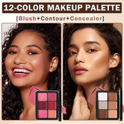 12 Colors Cream Blush Palette Cream Concealer Foundation Palette,Natural Matte Face Makeup Palette with Brush - Product Image