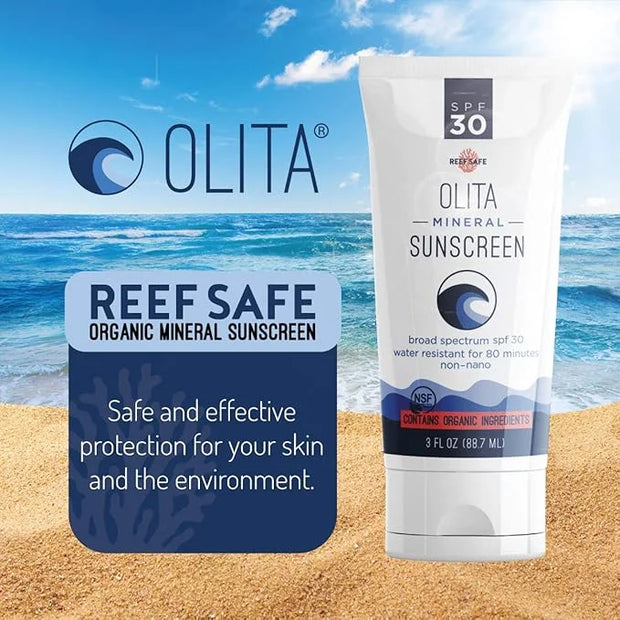 Olita Mineral Sunscreen SPF 30 Lotion - Fragrance Free - 3 oz - Broad Spectrum, Chemical Free, All-Natural, Reef Safe, Org...