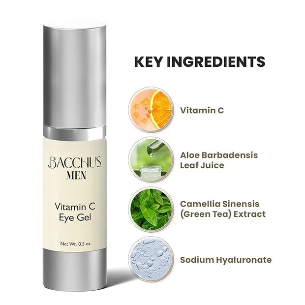 Bacchus Men Vitamin C Eye Gel, Reduce Dark Circles, Spots and Eye Puffiness - Anti Aging Treatment Nourishes, Revitalizes,...