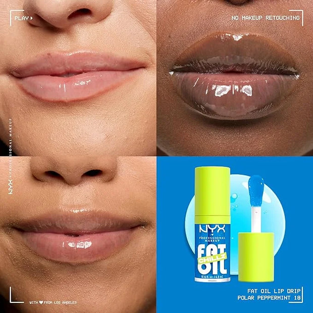 NYX PROFESSIONAL MAKEUP Fat Oil Chillz, Moisturizing, Shiny and Vegan Tinted Lip Gloss - Polar Peppermint (Sheer Blue) - P...