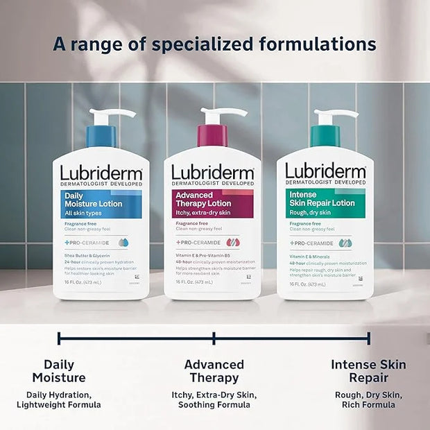Lubriderm Advanced Therapy Fragrance-Free Moisturizing Lotion with Vitamins E and Pro-Vitamin B5, Intense Hydration for Ex...
