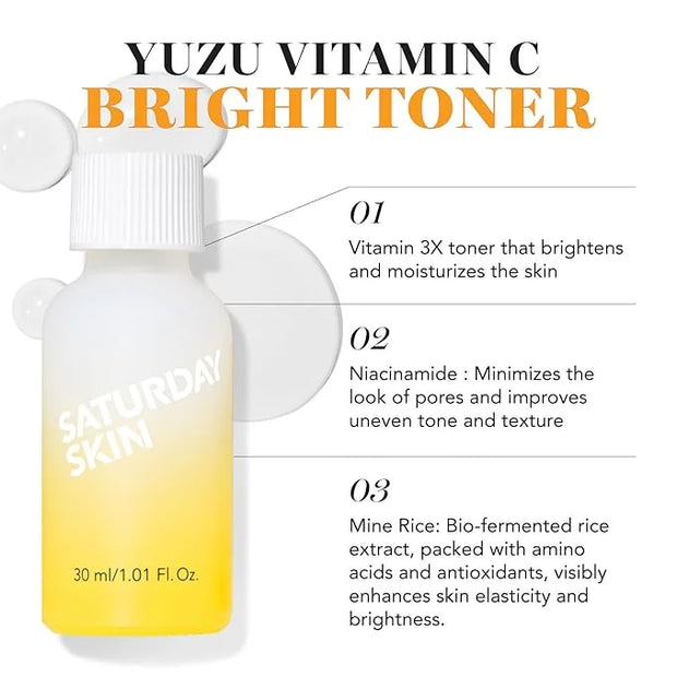 Saturday Skin 3-Piece Skin Care Set Yuzu Vitamin C Sleep Mask Yuzu Vitamin C Bright Toner and Eye Cream Overnight Facial M...