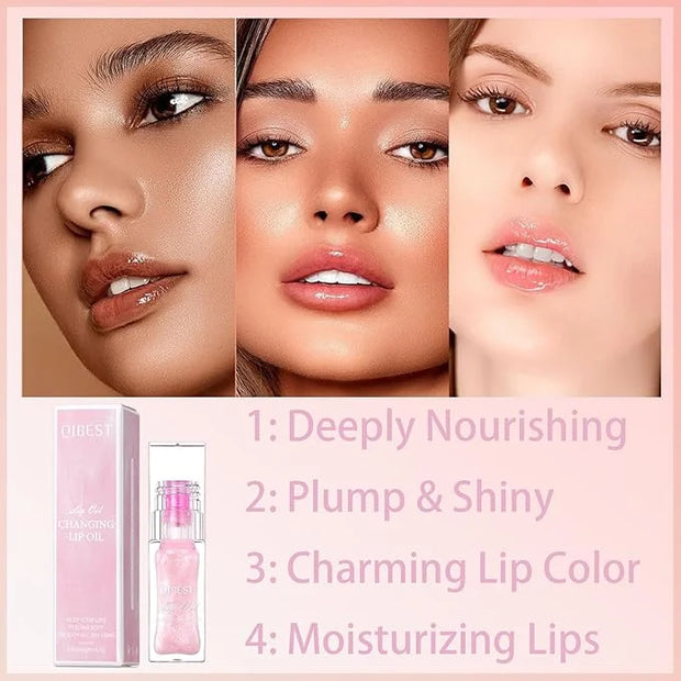 2PCS Magic Color Changing Lip Oil - Big Brush, Long Lasting Shimmery, Warm Change Hydrating Lip Gloss - Product Image