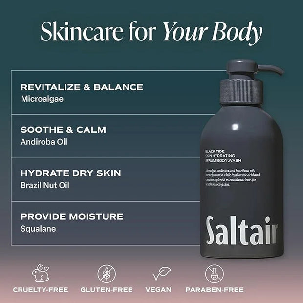 Saltair Body Wash, Black Tide 2-Pack. Moisturizing Body Cleanser with Monoi Oil and Cupuacu Butter. Luxury Shower Gel for ...