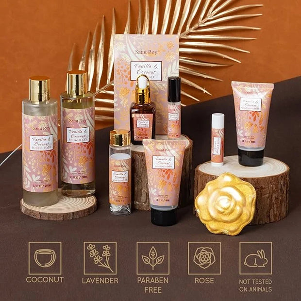 Luxury Gifts for Women, 16 Pcs Spa Gifts for Women of Coconut & Vanilla Scents Skin Care Kit, Facial Kit with Face Day Cre...