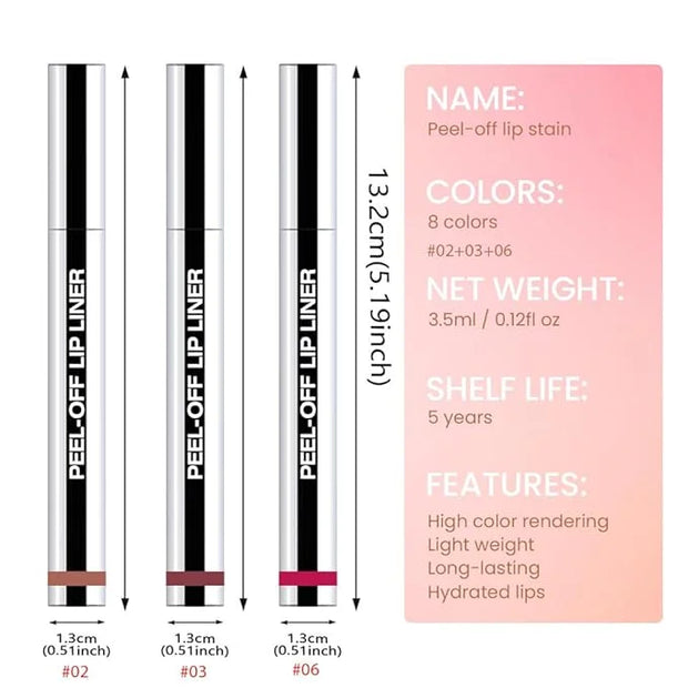 3 Pcs Matte Liquid Lip Stain Peel Off Lip Liner, Long Lasting Lip Tattoo, Waterproof & Transfer-Proof Lip Liner Peel Off L...