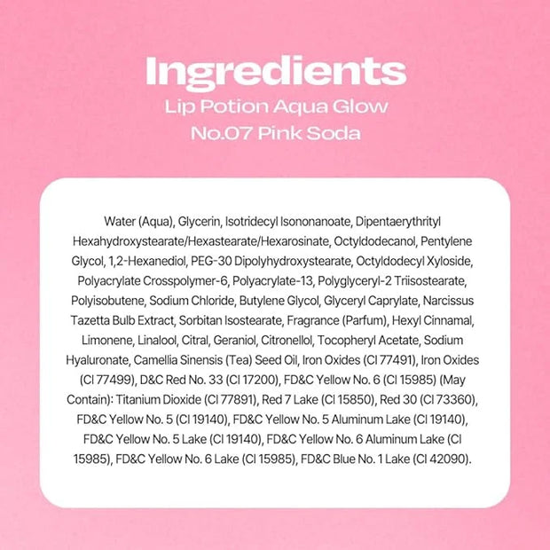 Lip Potion Aqua Glow No.7 Pink Soda | Hydrating, Non-Sticky Gloss with Sheer Radiance | 0.3 Oz - Product Image