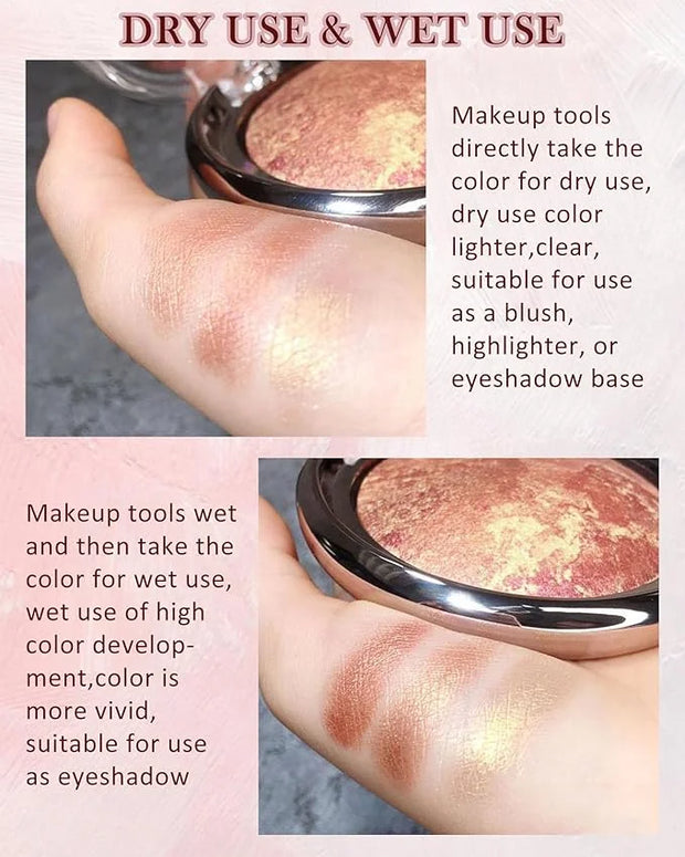 Baked Powder Blush, Glow Marbleized Blush Powder Palette,Lightweight Shimmery face Blush for Cheek,Eyeshadow Highlight,Wom...