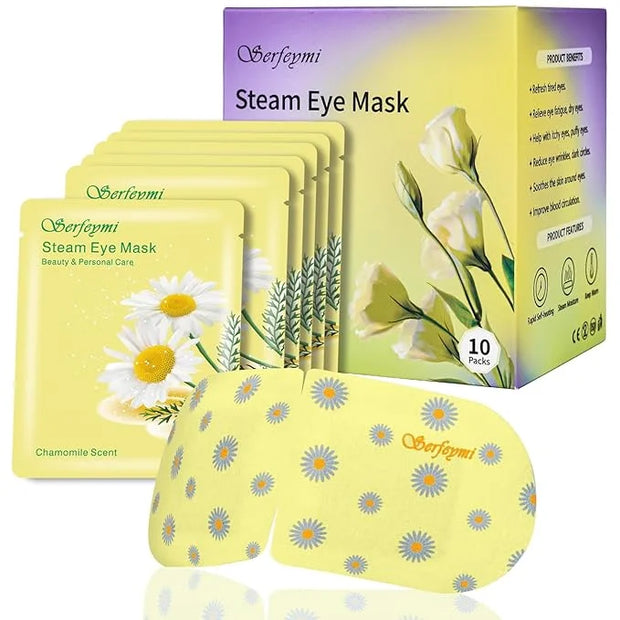 Serfeymi 10 Packs Steam Eye Masks,Disposable Self Heated Warm SPA Moist Eye Mask Compress Pad for Sleeping,Eye Fatigue Rel...