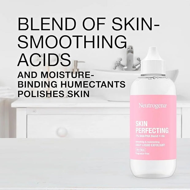Neutrogena Skin Perfecting Daily Liquid Facial Exfoliant with 7% AHA/PHA Blend + HA to Smooth, Exfoliate & Replenish Dry S...