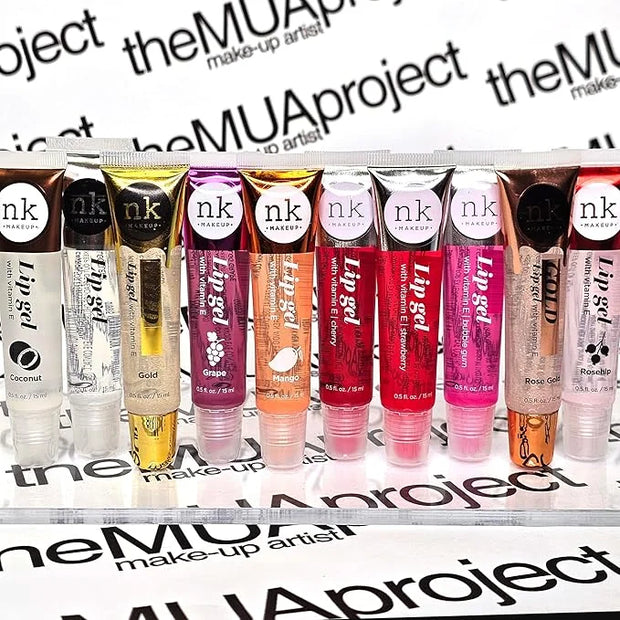 Bundle of 10 Lip Glosses - Gold, Rose Gold, Clear, Rosehip, Coconut, Grape, Mango, Strawberry, Bubble Gum, and Cherry Hydr...