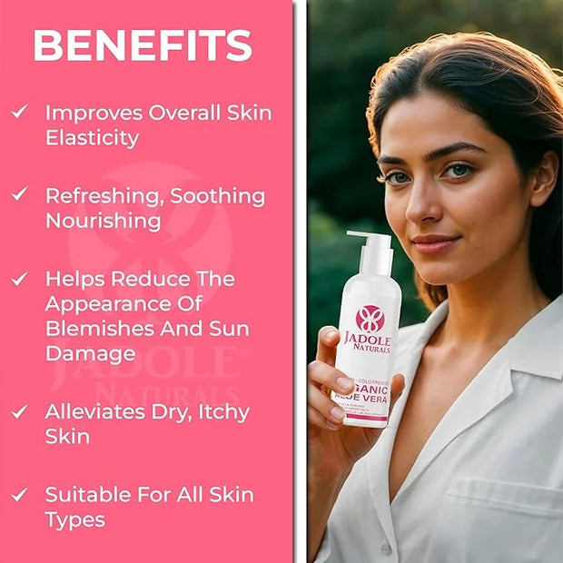 Organic Aloe vera Gel - 8.4 oz / 250ml | For Hair, Scalp, Face, Dry Skin, Sunburn, & Sensitive Skin -Reduces Redness, Help...