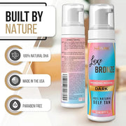 Self Tanner Dark Mousse - Fast-Acting, Anti-Cellulite, Natural Glow, Enriched with Aloe Vera & Coconut, Streak-Free & Trus...