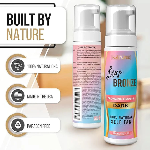 Self Tanner Dark Mousse - Fast-Acting, Anti-Cellulite, Natural Glow, Enriched with Aloe Vera & Coconut, Streak-Free & Trus...