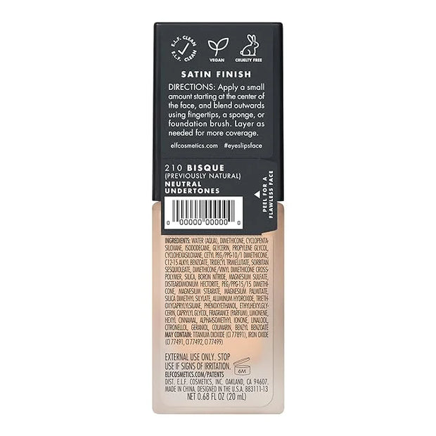 e.l.f. Flawless Finish Foundation, Improves Uneven Skin Tone, Lightweight, Medium Coverage & Semi-Matte, Vegan & Cruelty-F...