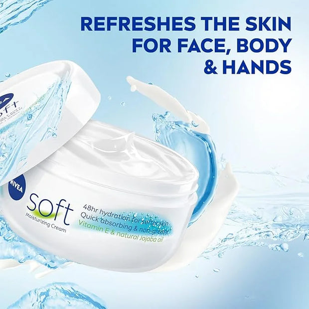 NIVEA Soft Refreshingly Soft Moisturizing Cream, Lightweight Body Moisturizer for Face, Body and Hands, Body Cream Enriche...
