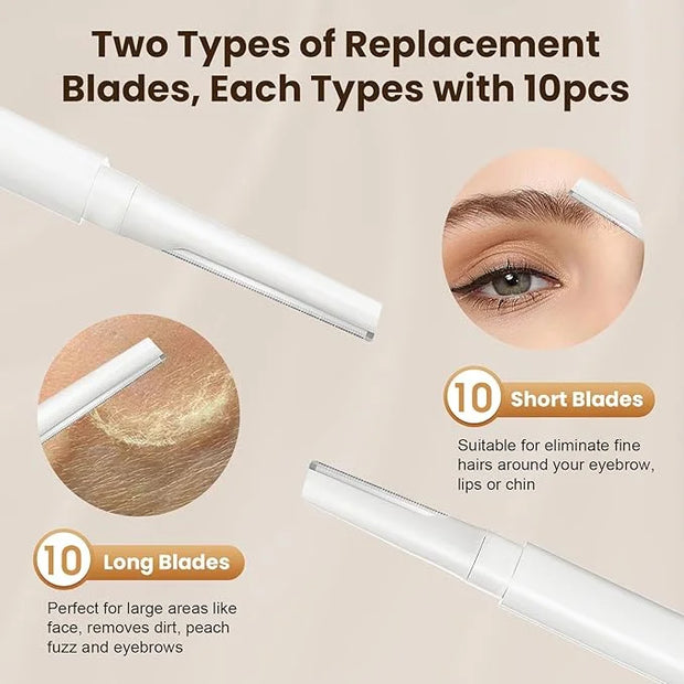 Dermaplaning Tool for Face Eyebrow Razor, Includes 2 Dual End Razors and 20 Blade Refills Exfoliating Face Razors for Wome...