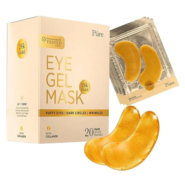 24k Gold Under Eye Mask, Reduce Puffy Eyes, Wrinkles And Undereye Bags (20 Pairs) Dark Circles Under Eye Treatment, Eye Co...