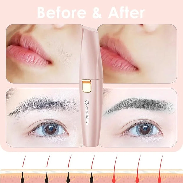 Eyebrow Facial Trimmer: 2 in1 Rechargeable Facial Hair Removal and Eyebrow Shaver - Face Lips Body Painless Facial Razor w...