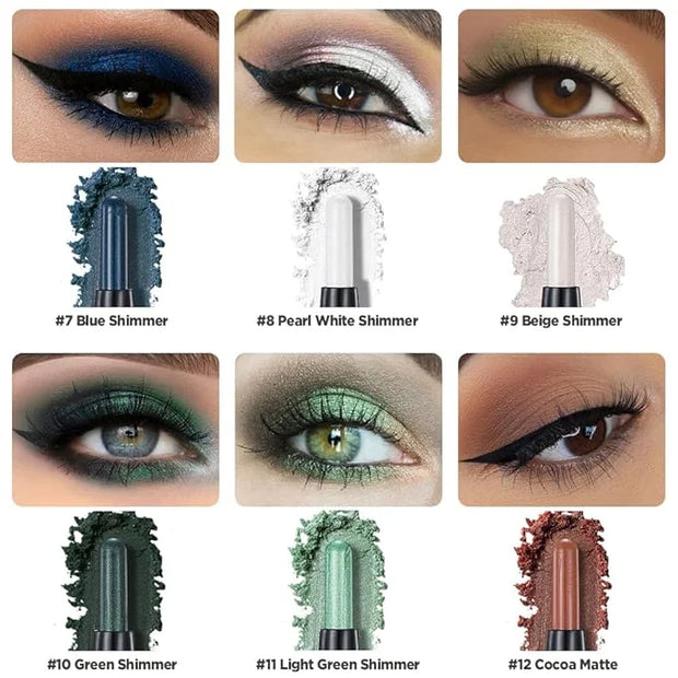 6Pcs Cream Eyeshadow Sticks Set, Champagne Pearl Brown Cocoa Stone Green Sliver Shimmer Matte Waterproof Eye Brightener St...