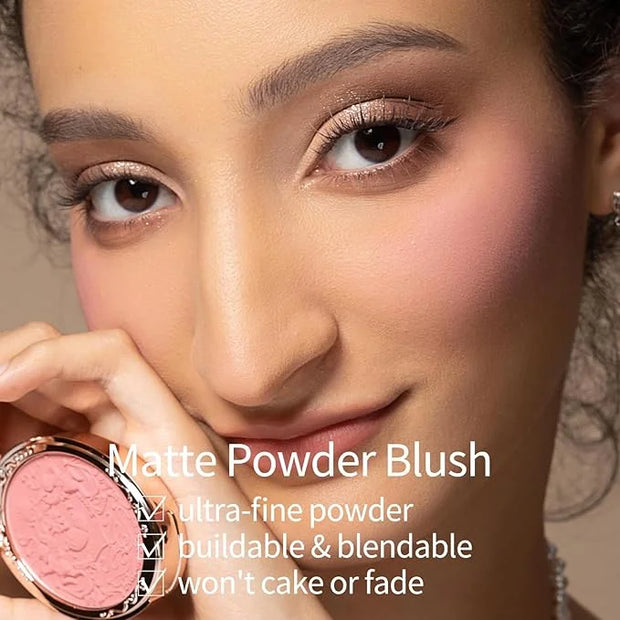 Flower Knows Strawberry Rococo Embossed Blush;Pink Matte Finish;Buildable & Blendable Powder Blush for cheeks,Natural Flus...