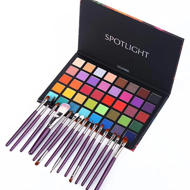 UCANBE Spotlight Eyeshadow Palette + 15 PCS Eye Brushes Makeup Set, Professional 40 Color Matte Shimmer Glitter Eye Shadow...