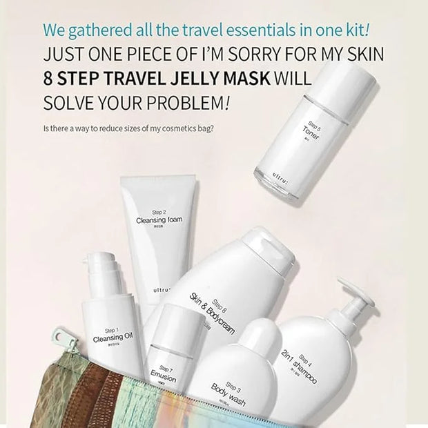 I'M SORRY FOR MY SKIN 8-Step Skincare Travel Essentials Kit, Korean Skin Care Set All in 1, Face Wash, Body Cleansing, Fac...