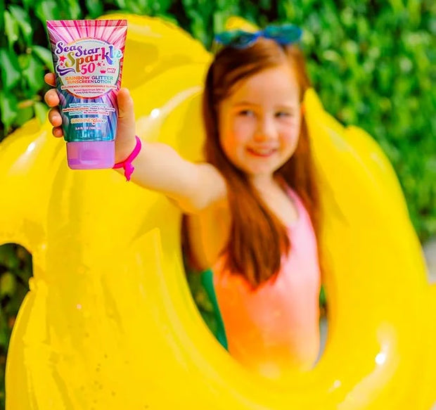 Seastar Sparkle - Rainbow Party Cake Scented Glitter Sunscreen - SPF 50 - Biodegradable Sunscreen, Kids, Water Resistant, ...