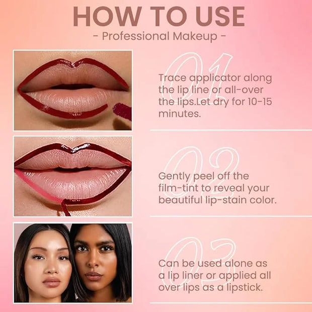 Matte Lip Gloss Stain-Peel Off Lip Liner Tattoo, Pinkish Red Lip Tint，Long Lasting Peel Off Lip Stain, Waterproof Transfer...