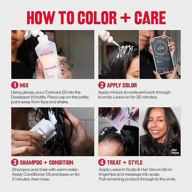 Revlon ColorSilk Tone + Gloss + Care Demi Permanent Hair Color, Dye Kit with Leave-In Scalp and Haircare Serum, 2x Shinier...