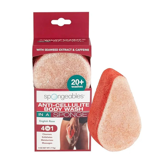 Spongeables Anti Cellulite Body Wash in a 20+ Wash Sponge, English Rose, 3 Count - Product Image