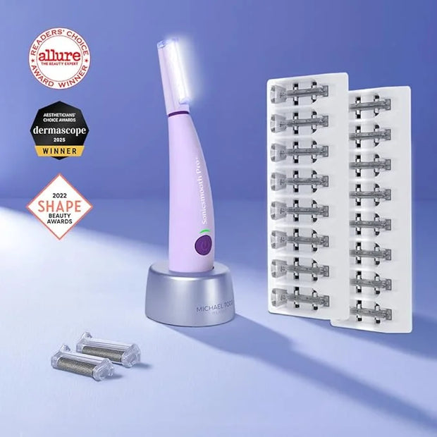 Michael Todd Beauty Sonicsmooth Pro+ Dermaplane Razor for Women Face + Eyebrow trimmer Dermaplaning System w/LED Light Pea...