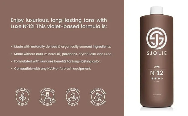 SJOLIE Spray Tan Solution - Luxe 12 - Violet Based Dark Blend | Sunless Tanning Solution for Deep, Dark Bronze Finish, All...