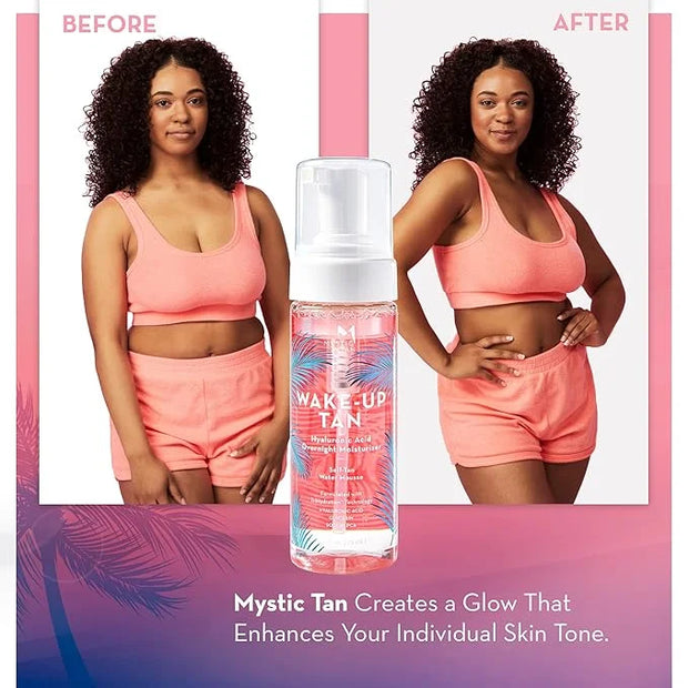 Mystic Tan Self Tanning Bundle: Wake-Up Tan Self Tanner Water Mousse 5.5 fl. oz. + Streak Free Tan Applicator Mitt - Hyalu...